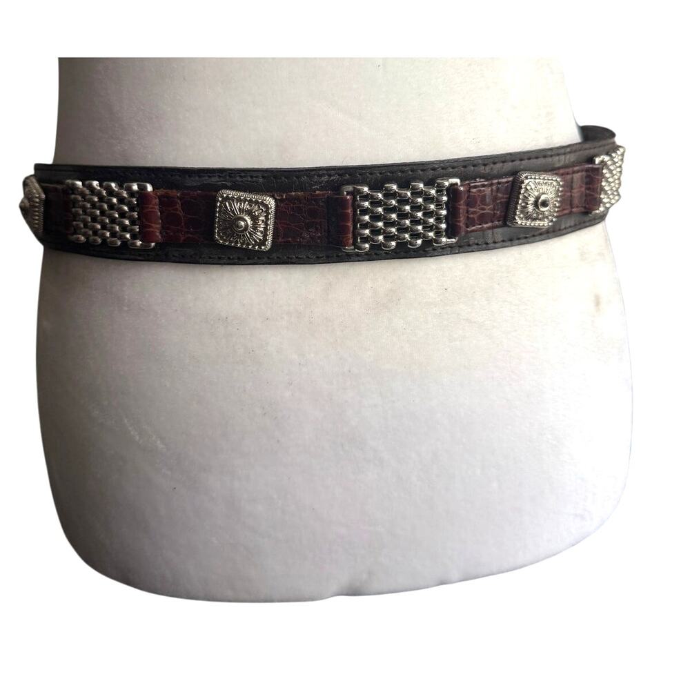 VTG Captiva Brown Leather Belt‎ With Silver Tone Accents Size Large Y2K